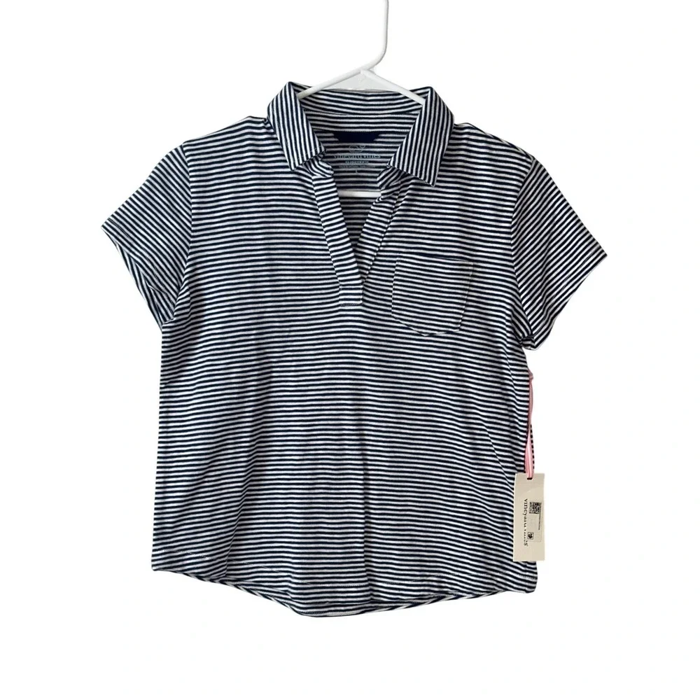 Vineyard Vines Girls L 14 Striped Surf Polo Shirt Navy White 7K001557-2164 NWT